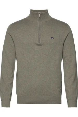 Lexington Cotton Half-Zip Sweater Tops Knitwear Half Zip Jumpers Khaki Green