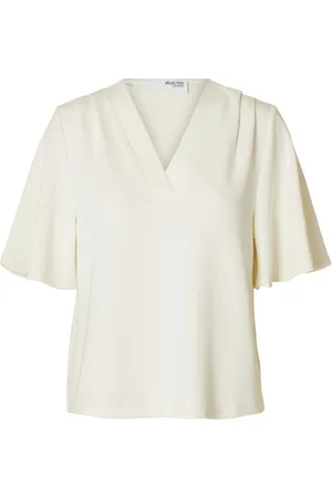 SELECTED Slftenny Ss V-Neck Top Noos Tops T-shirts & Tops Short-sleeved White