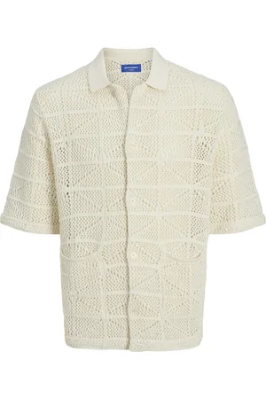 JACK & JONES Jorretiro Crochet Knit Polo Se25 Tops Knitwear Short Sleeve Knitted Polos White Jack & J S