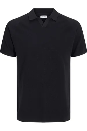 JACK & JONES Jjhill Knit Split Neck Tops Knitwear Short Sleeve Knitted Polos Black Jack & J S