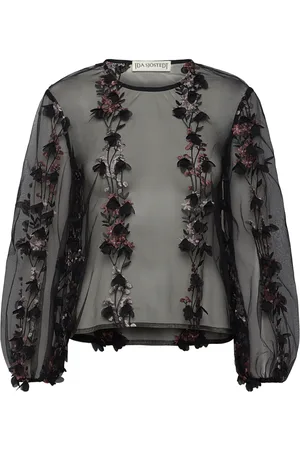 Ida Sjöstedt 347 02 Jenny Embroidery Top Tops T-shirts & Tops Long-sleeved Black