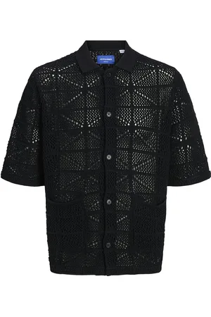 JACK & JONES Jorretiro Crochet Knit Polo Se25 Tops Knitwear Short Sleeve Knitted Polos Black Jack & J S