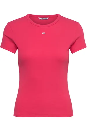 Tommy Hilfiger Tjw Slim Essential Rib Ss Ext Tops T-shirts & Tops Short-sleeved Pink