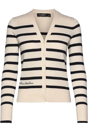 Ralph Lauren Striped Cotton-Blend Cardigan Tops Knitwear Cardigans Beige