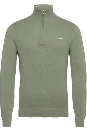 GANT Cotton Pique Half Zip Tops Knitwear Half Zip Jumpers Khaki Green