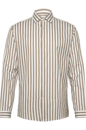 Lindbergh Striped Shirt L/S Tops Shirts Striped Shirts Brown
