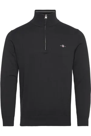 GANT Classic Cotton Half Zip Tops Knitwear Half Zip Jumpers Black