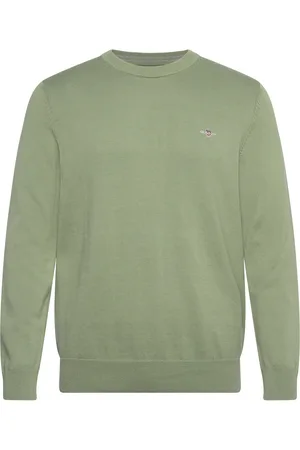GANT Classic Cotton C-Neck Tops Knitwear Round Necks Khaki Green