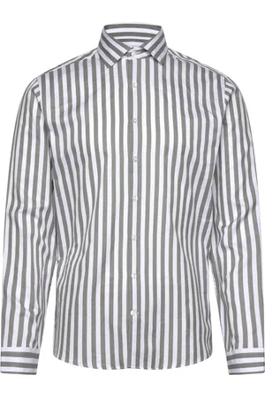 Lindbergh Striped Shirt L/S Tops Shirts Striped Shirts Khaki Green
