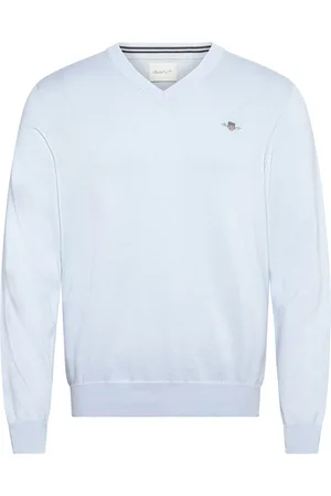 GANT Classic Cotton V-Neck Tops Knitwear V-necks Blue