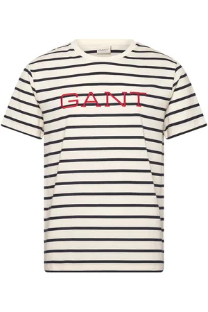 GANT Graphic Striped Ss T-Shirt Tops T-Kortærmet Skjorte Cream