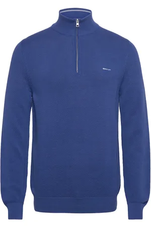 GANT Cotton Pique Half Zip Tops Knitwear Half Zip Jumpers Blue