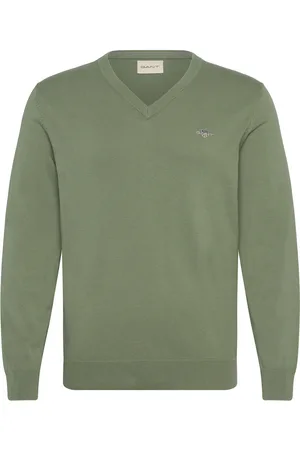 GANT Classic Cotton V-Neck Tops Knitwear V-necks Khaki Green