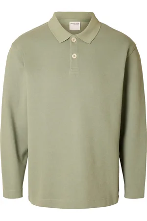 SELECTED Slhrelaxwayne Ls Polo Sweat Tops Polos Long-sleeved Khaki Green