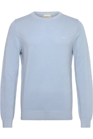 GANT Cotton Pique C-Neck Tops Knitwear Round Necks Blue