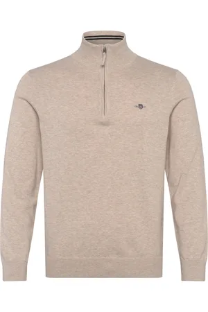 GANT Classic Cotton Half Zip Tops Knitwear Half Zip Jumpers Cream