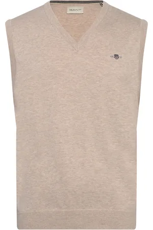 GANT Classic Cotton Slipover Tops Knitwear Knitted Vests Beige