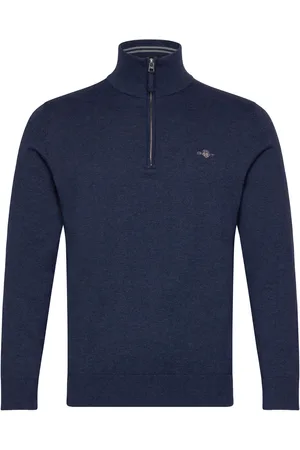 GANT Classic Cotton Half Zip Tops Knitwear Half Zip Jumpers Navy