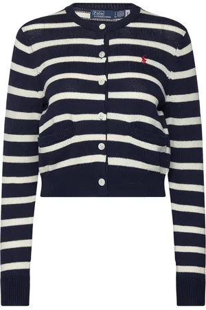 Ralph Lauren Striped Cotton-Blend Cardigan Tops Knitwear Cardigans Navy