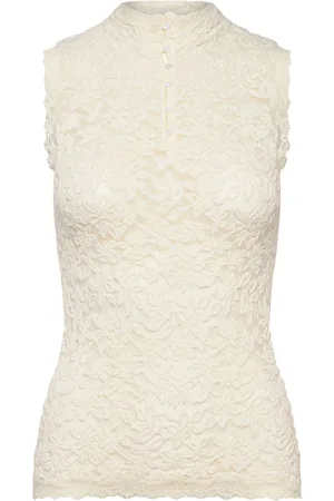 Rosemunde Full Lace Top W/ Buttons Tops T-shirts & Tops Sleeveless Cream