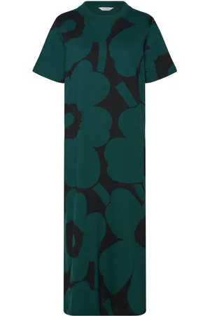 Marimekko Pahlo Unikko Knælang Kjole Green
