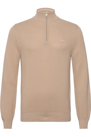 GANT Cotton Pique Half Zip Tops Knitwear Half Zip Jumpers Beige