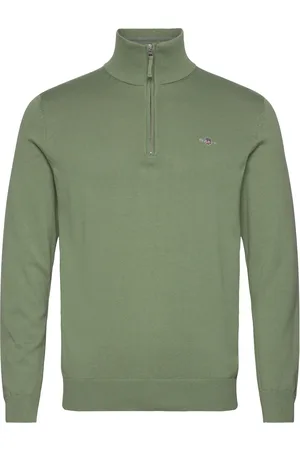 GANT Classic Cotton Half Zip Tops Knitwear Half Zip Jumpers Khaki Green