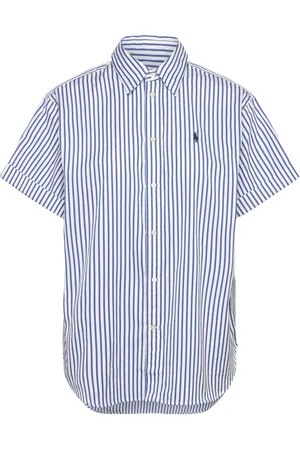 Ralph Lauren Over Fit Striped Cotton Shirt Tops Shirts Short-sleeved Navy