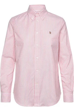 Ralph Lauren Stretch Slim Fit Striped Oxford Shirt Tops Shirts Long-sleeved Orange
