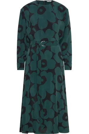 Marimekko Combu Unikko Knælang Kjole Green
