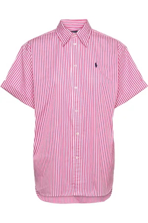 Ralph Lauren Over Fit Striped Cotton Shirt Tops Shirts Short-sleeved Pink