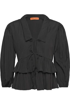 STINE GOYA 2342 Pleated Poly, Balloon Sleeve T Tops Blouses Long-sleeved Black
