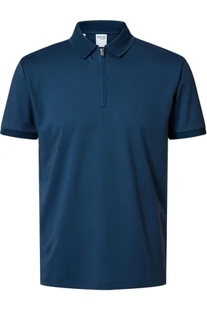SELECTED Slhfave Zip Ss Polo Noos Tops Polos Short-sleeved Navy