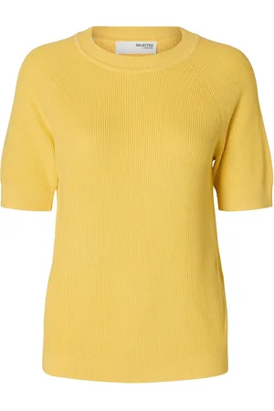 SELECTED Slfelinna New Ss Knit Top Noos Tops Knitwear Jumpers Yellow