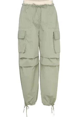 Monki Loose Nylon Cargo Trousers Bottoms Trousers Cargo Pants Green