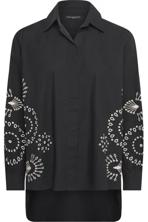 French Connection Cambria Cotton Embroidered Top Tops Shirts Long-sleeved Black