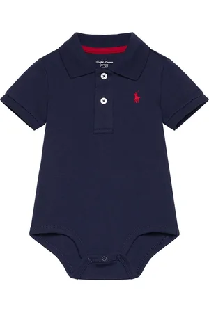 Ralph Lauren Cotton Interlock Polo Bodysuit Bodies Short-sleeved Navy
