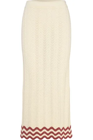 By Malina Saga Knitted Scallop Midi Skirt Designers Knee-length & Midi Skirts Beige
