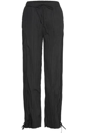 STINE GOYA 2342 Pleated Poly, Loose Pants W/ T Designers Trousers Straight Leg Black