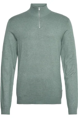 Lindbergh Half Zip Mélange Knit Tops Knitwear Half Zip Jumpers Green