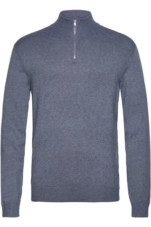 Lindbergh Half Zip Mélange Knit Tops Knitwear Half Zip Jumpers Blue