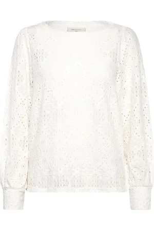 Freequent Blouse From Freequent In A Soft Material With A Lovely Hole Pattern. In Addition Tops Blouses Long-sleeved White