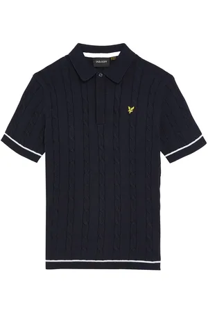 Lyle & Scott Ss Cable Knit Polo Tops T-shirts Polo Shirts Short-sleeved Polo Shirts Navy