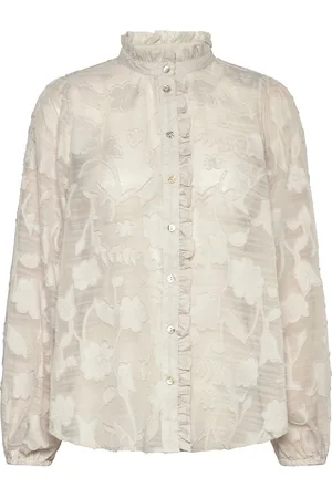 Freequent Shirt From Freequent In A Transparent Material With Stripes And A Floral Pattern Tops Blouses Long-sleeved Cream