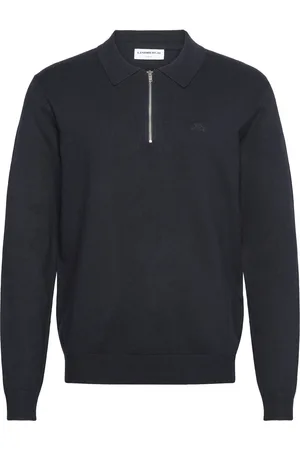 Lindbergh Ecovero L/S Zip Polo Tops Knitwear Long Sleeve Knitted Polos Navy