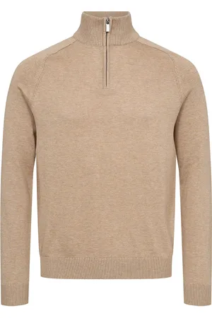 Bruun & Stengade Bs Vangelis Regular Fit Knitwear Tops Knitwear Half Zip Jumpers Beige