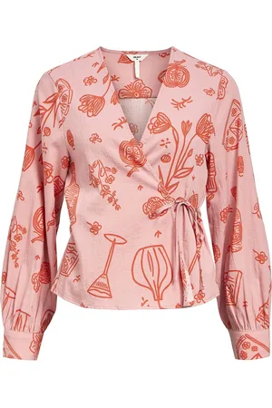 Object Objsage Re L/S Wrap Top 137 Tops Blouses Long-sleeved Pink