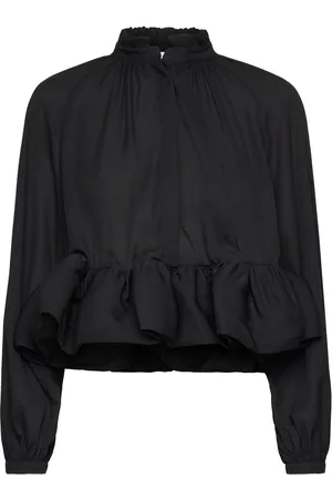 By Malina Alva Frill Detailed Cropped Blouse Designers Blouses Long-sleeved Black
