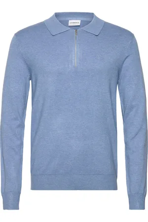 Lindbergh Ecovero L/S Zip Polo Tops Knitwear Long Sleeve Knitted Polos Blue