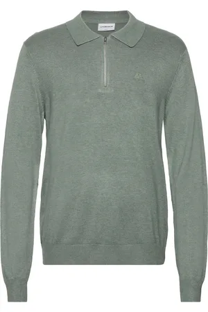 Lindbergh Ecovero L/S Zip Polo Tops Knitwear Long Sleeve Knitted Polos Green